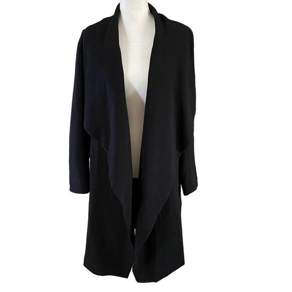 Lafayette 148 New York Size M Wool Blend Open Front Jacket Black Minimalist - Picture 2 of 7
